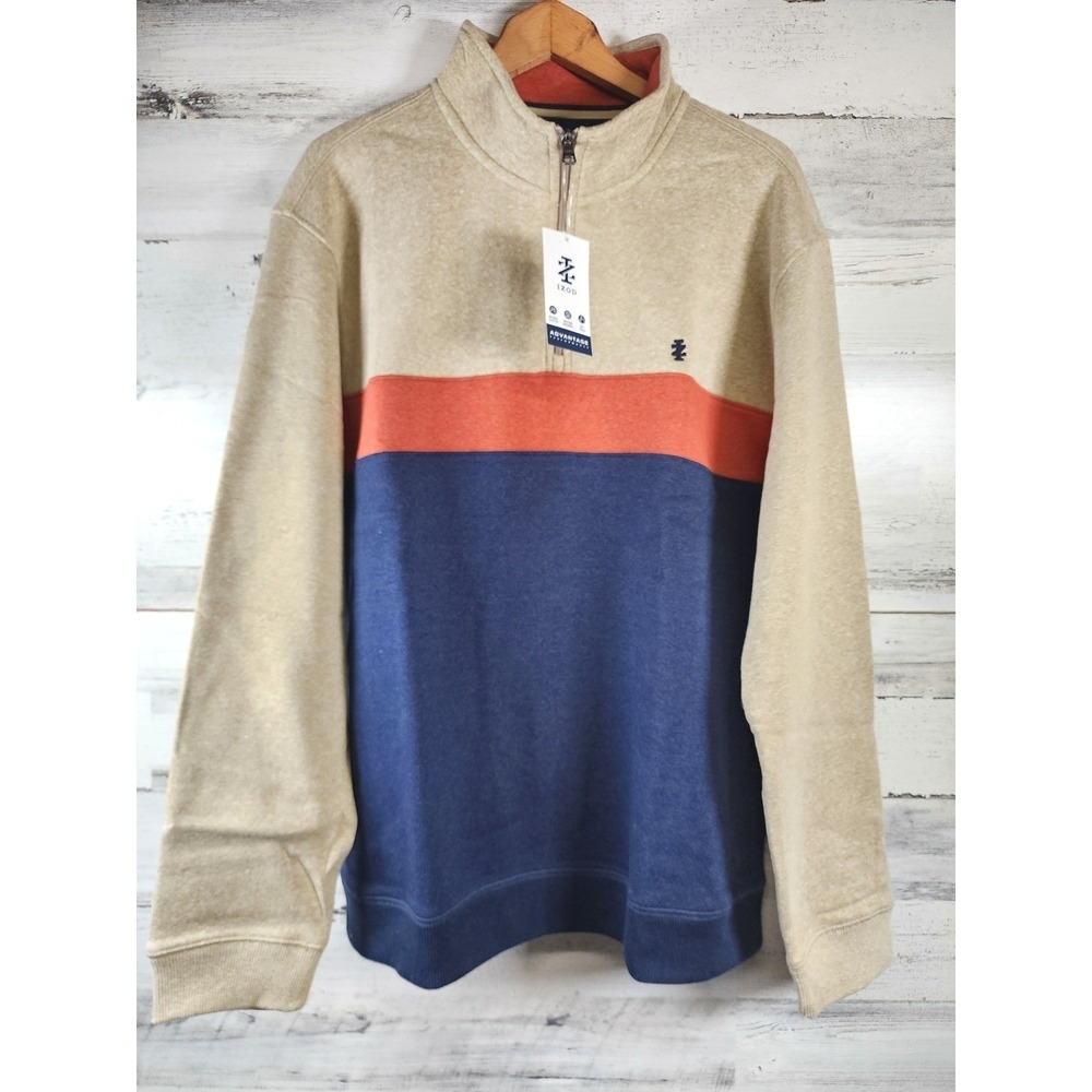 IZOD Advantage Performance 1/4‎ Zip Navy Pullover Mens L Colorblock New